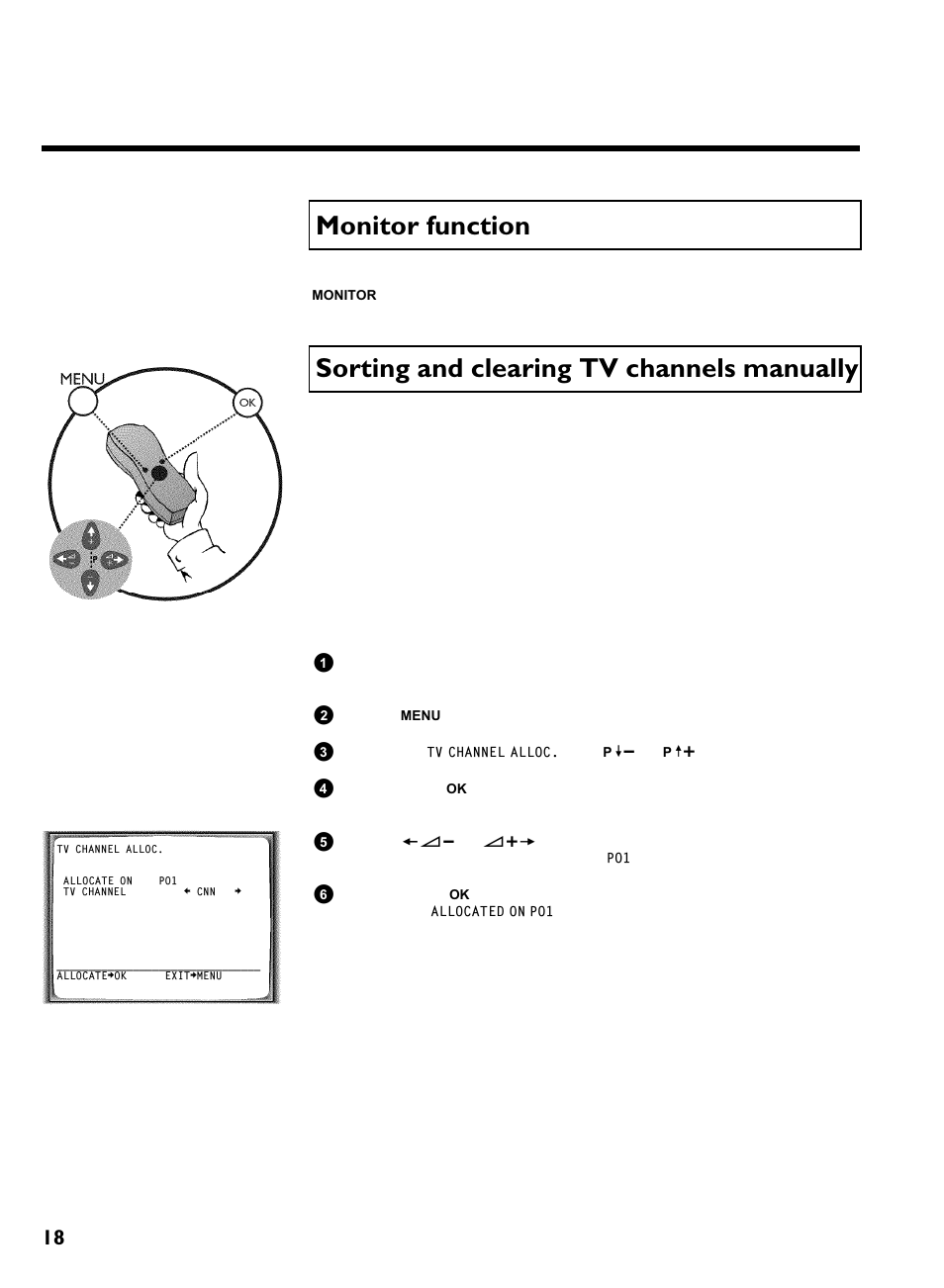 Monitor function, Sorting and clearing tv channels manually, Installing your video recording | Philips VR220/07 User Manual | Page 22 / 55