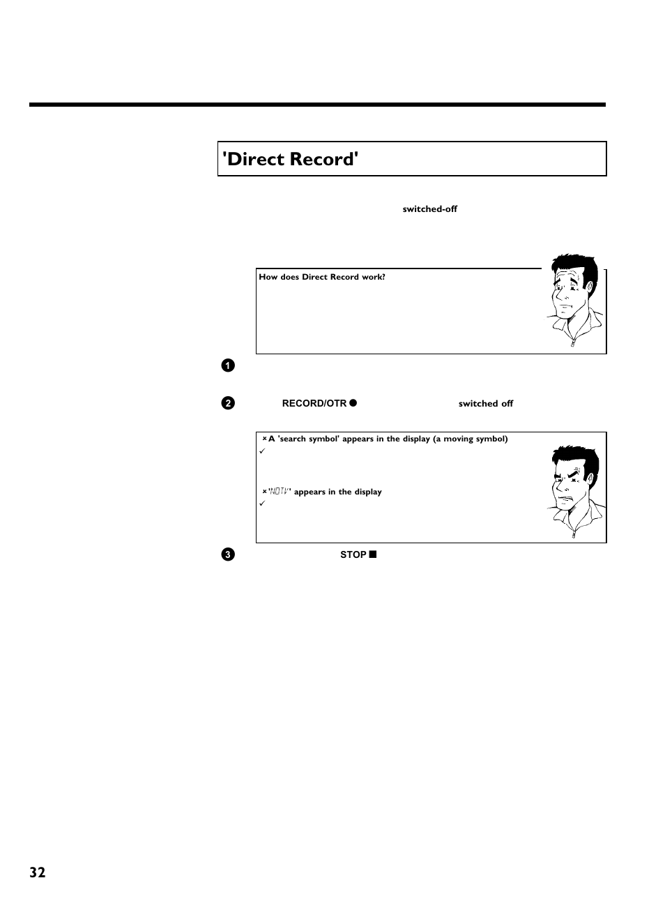 Direct record, Manual recording | Philips VR220/07 User Manual | Page 36 / 55