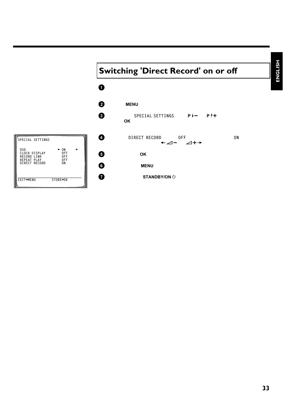 Switching 'direct record' on or off, Manual recording | Philips VR220/07 User Manual | Page 37 / 55