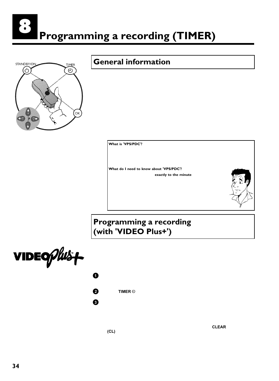 Programming a recording, Timer), General information | Programming a recording (with 'video plus+'), Programming a recording (timer) | Philips VR220/07 User Manual | Page 38 / 55