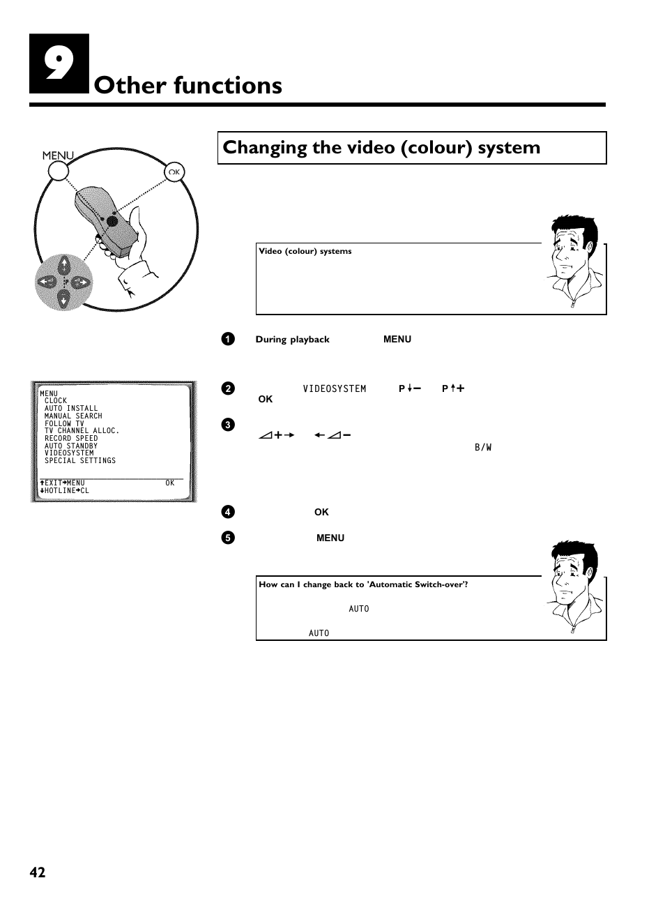 Other functions, Changing the video (colour) system | Philips VR220/07 User Manual | Page 46 / 55