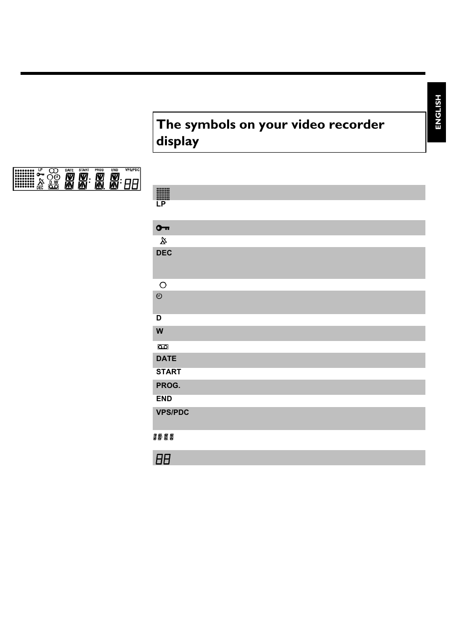 The symbols on your video recorder display | Philips VR220/07 User Manual | Page 5 / 55