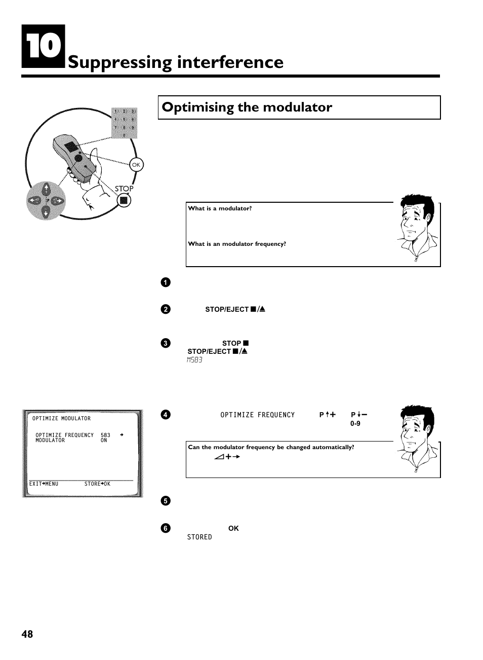 Suppressing interference, Optimising the modulator | Philips VR220/07 User Manual | Page 52 / 55