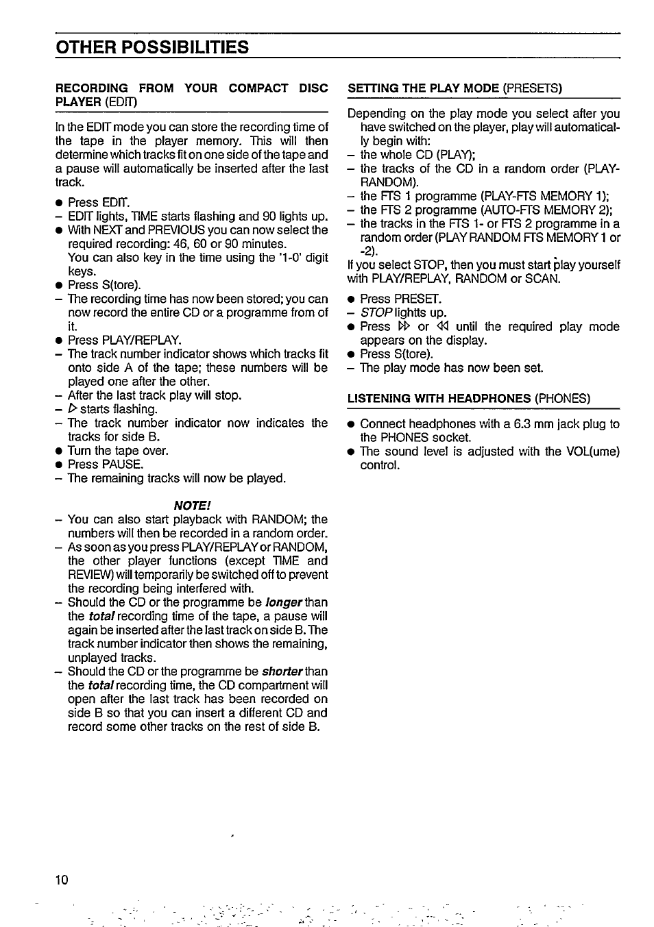 Other possibilities | Philips CD 824 User Manual | Page 10 / 15