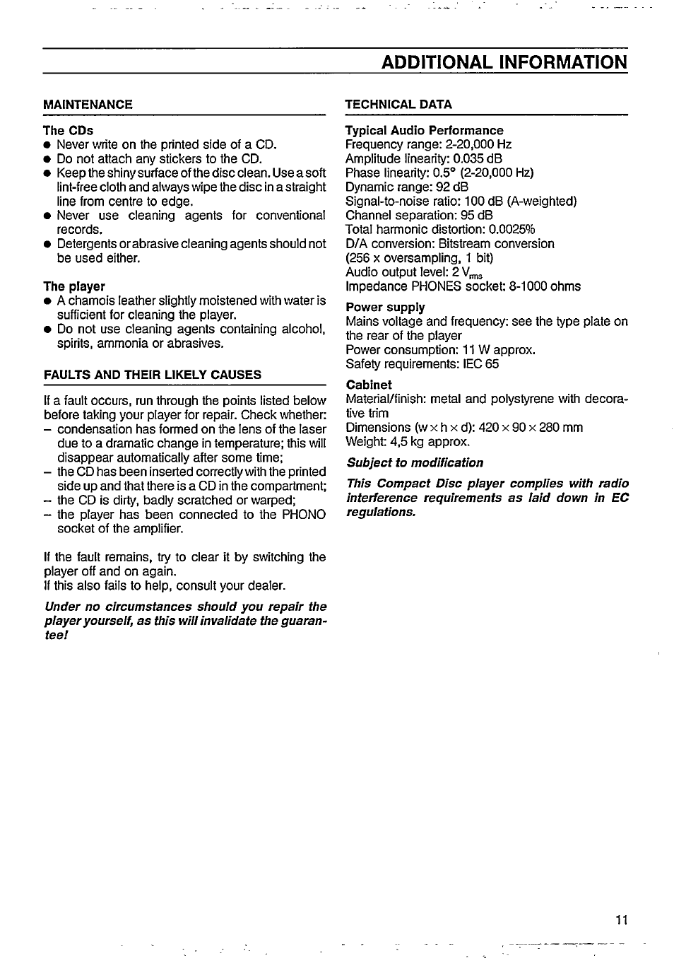 Additional information | Philips CD 824 User Manual | Page 11 / 15