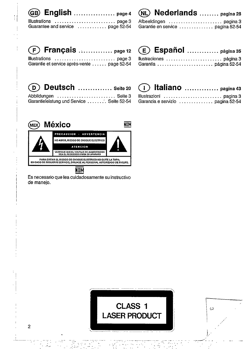 México, English, Nederlands | Français, T) español, Deutsch, Italiano | Philips CD 824 User Manual | Page 2 / 15