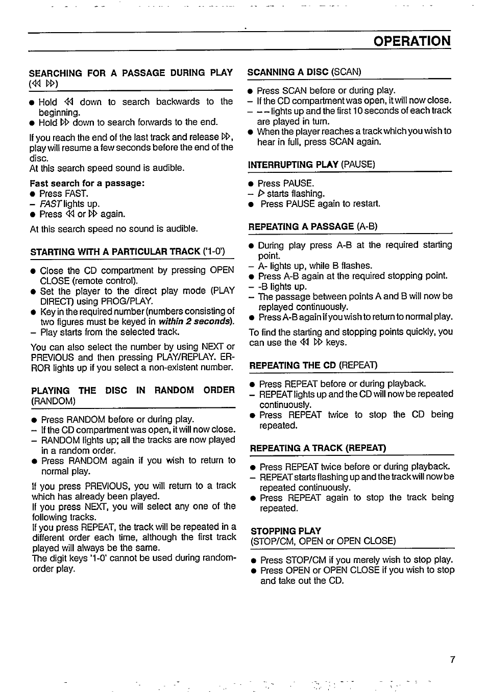 Operation, 1 u > ) | Philips CD 824 User Manual | Page 7 / 15