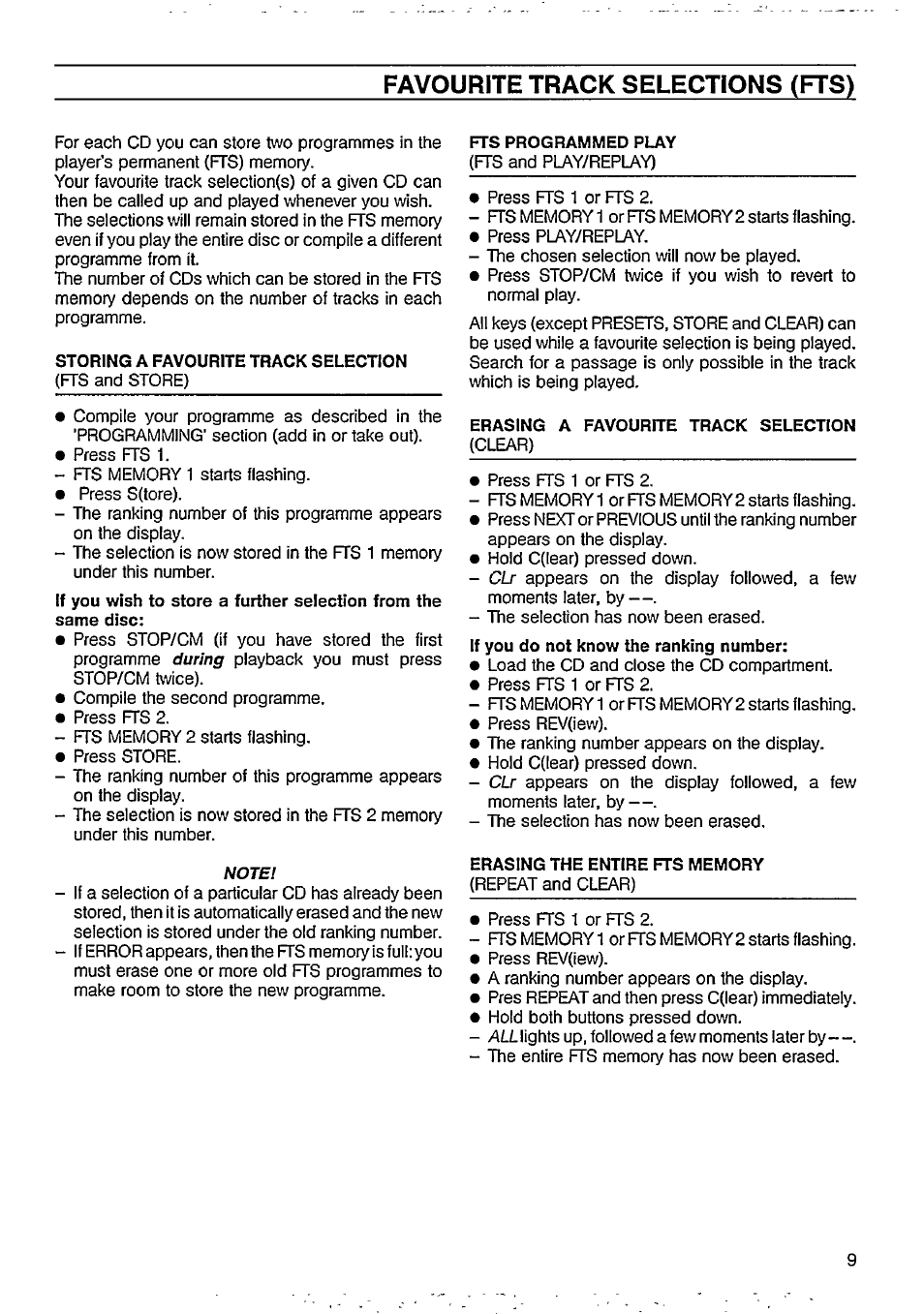 Favourite track selections (fts) | Philips CD 824 User Manual | Page 9 / 15