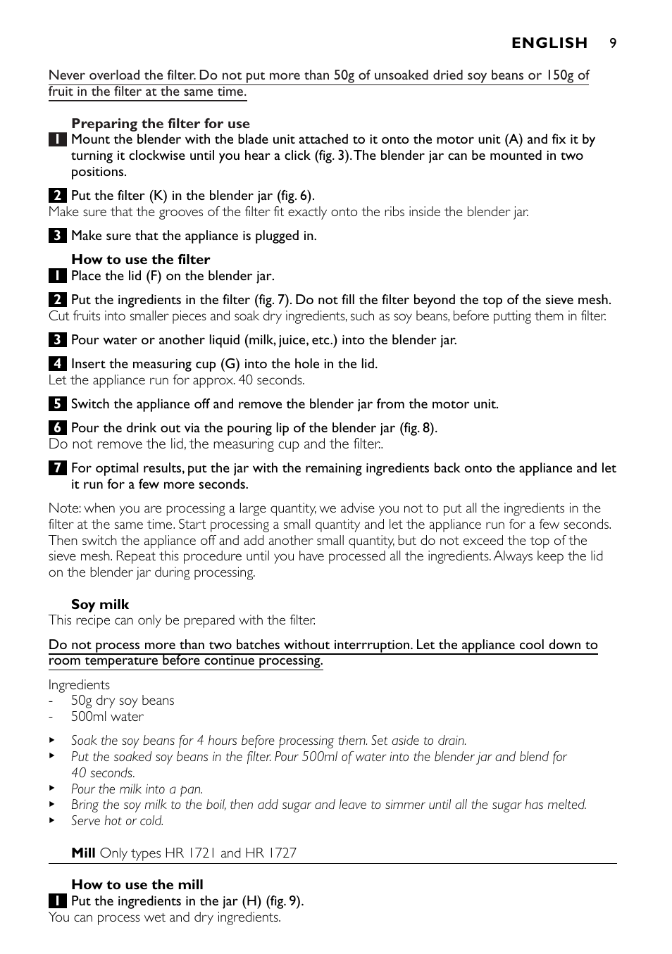 Philips HR1720 User Manual | Page 9 / 48
