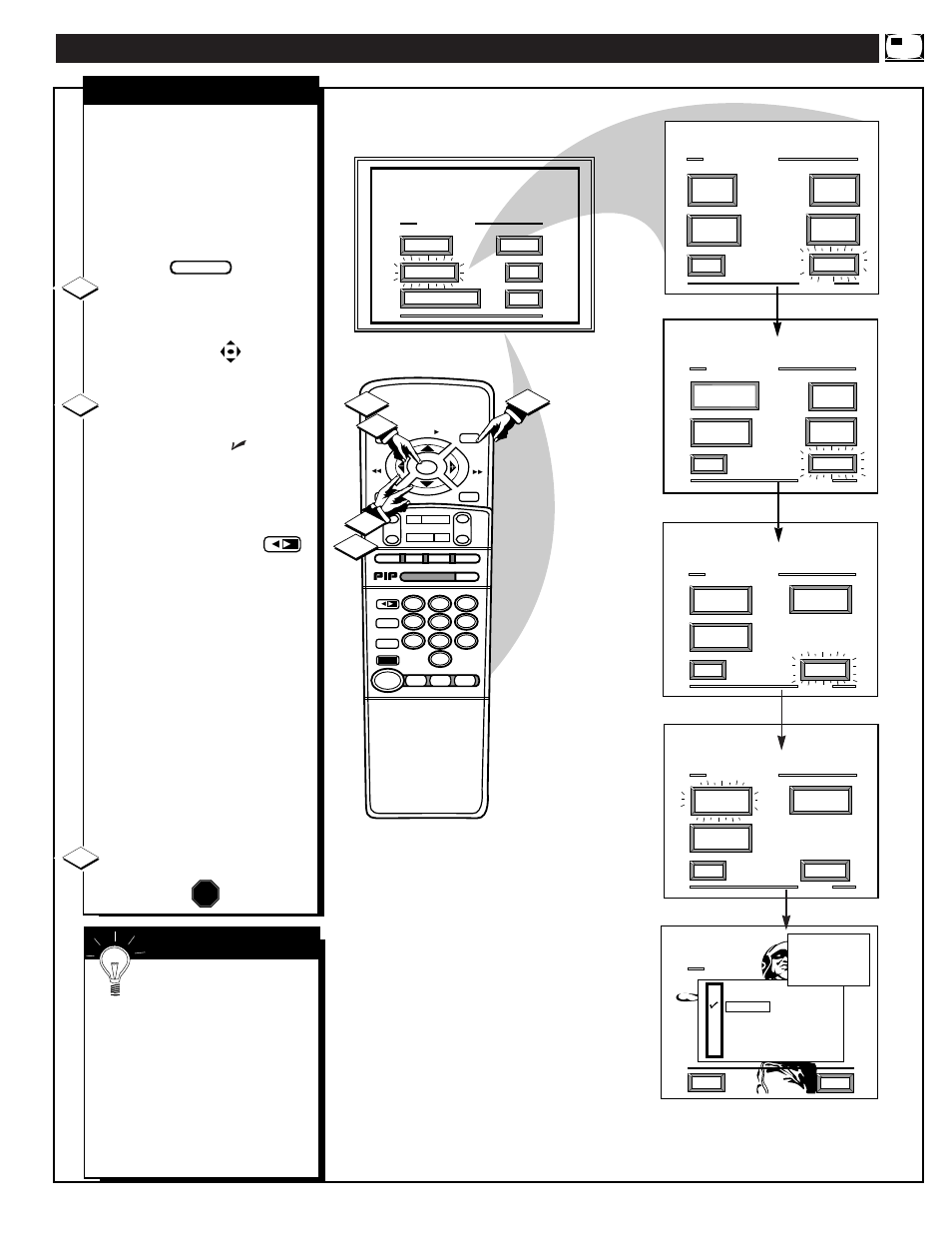 Electing the, Icture, Ource for | Pip source stop, Mart | Philips 9P6044C1 User Manual | Page 51 / 60