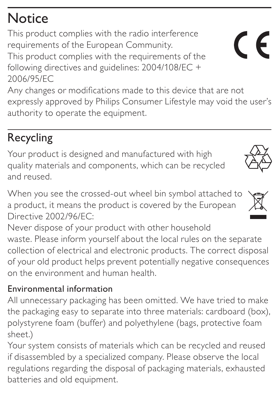 Notice | Philips DC315/05 User Manual | Page 6 / 21