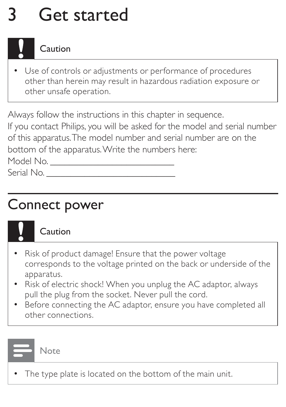 3 get started, Connect power | Philips DC315/05 User Manual | Page 9 / 21
