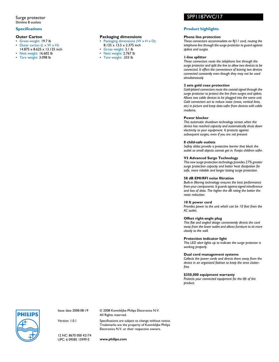 Philips SPP1187WC User Manual | Page 2 / 2