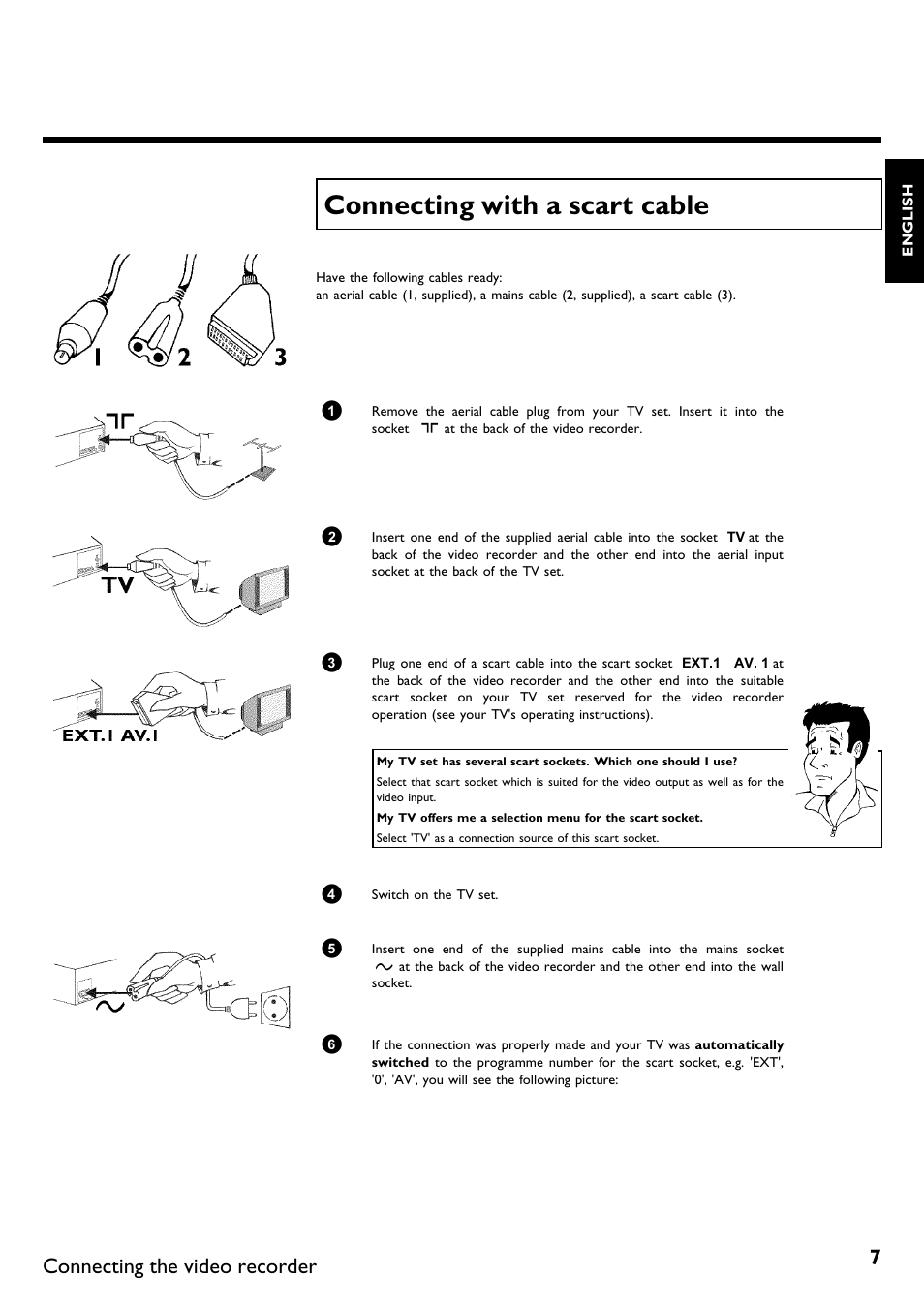 Connecting with a scart cable, Connecting the video recorder | Philips VR670B/58 User Manual | Page 11 / 49