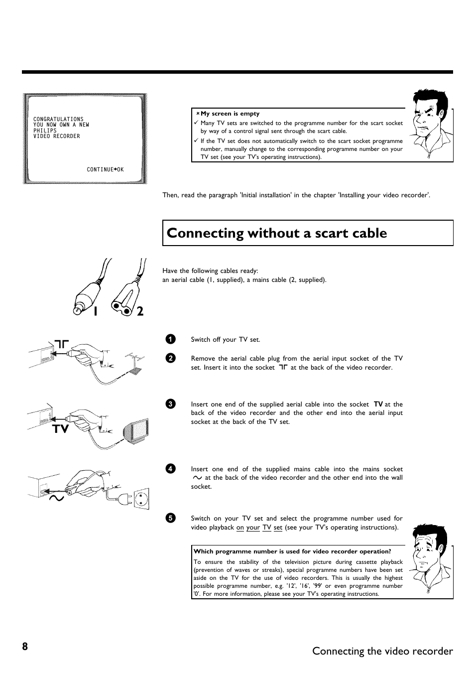 Connecting without a scart cable, Connecting the video recorder | Philips VR670B/58 User Manual | Page 12 / 49