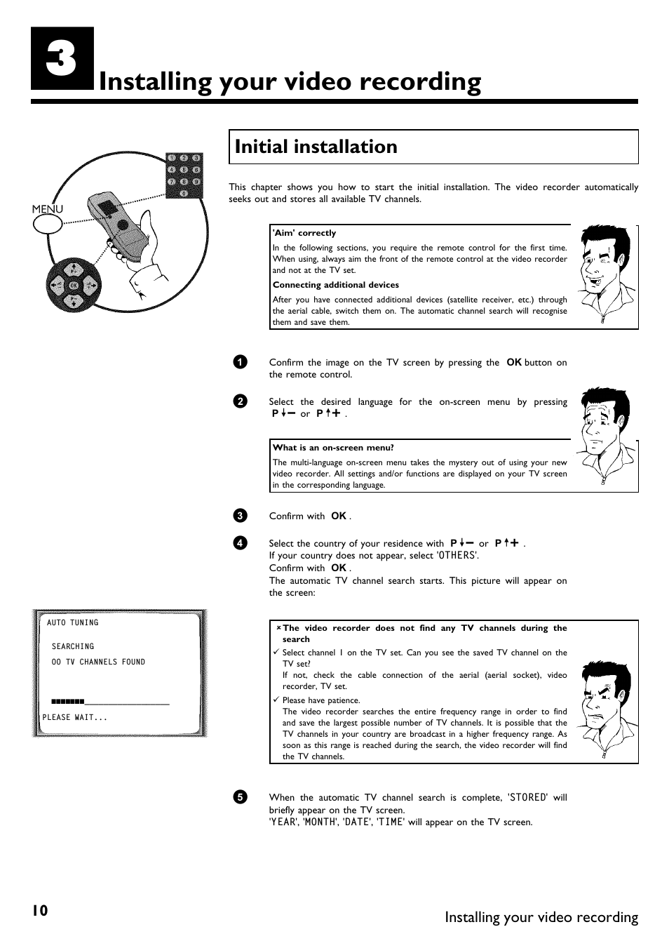 Installing your video recording, Initial installation | Philips VR670B/58 User Manual | Page 14 / 49