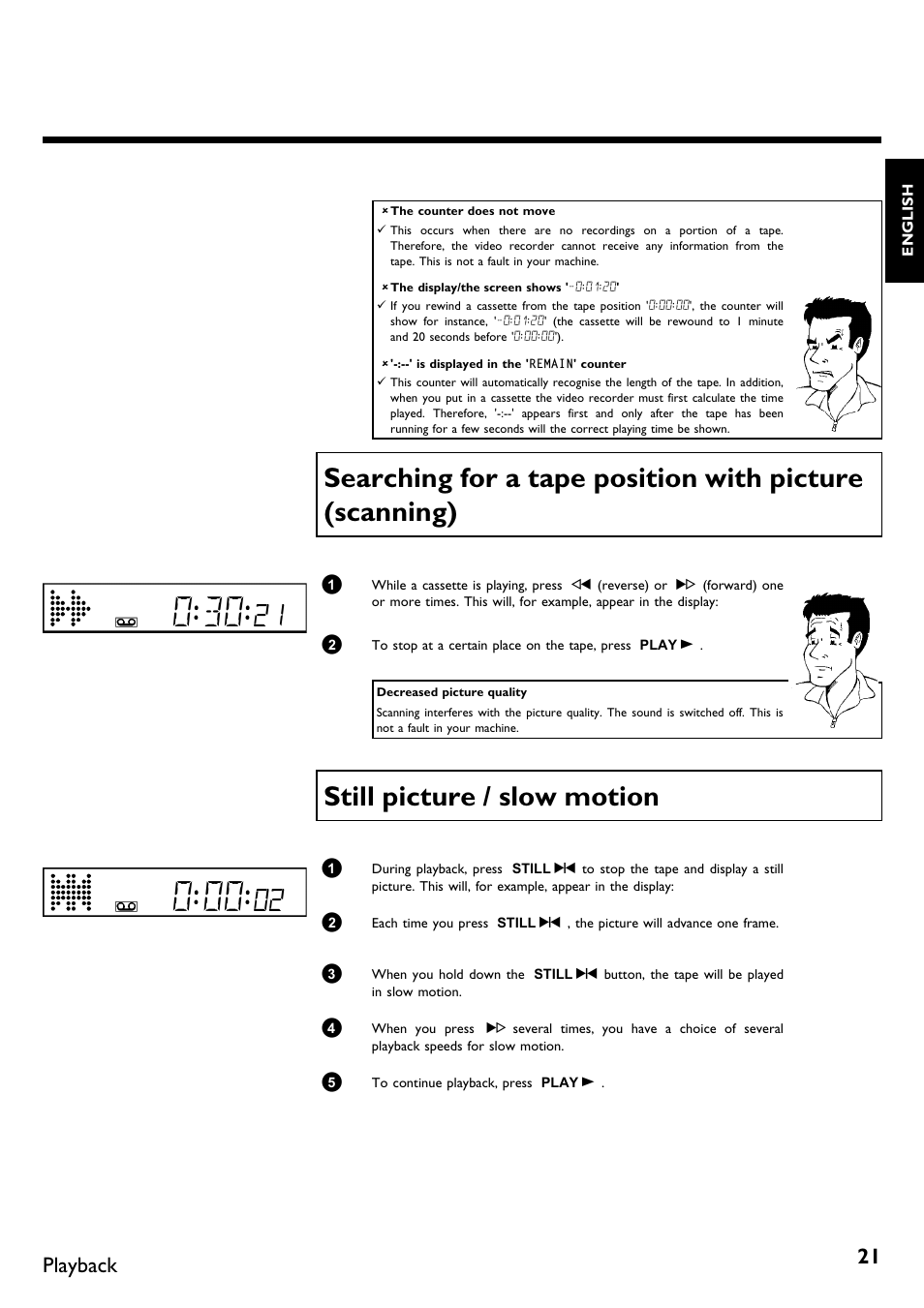 Still picture / slow motion, Playback | Philips VR670B/58 User Manual | Page 25 / 49