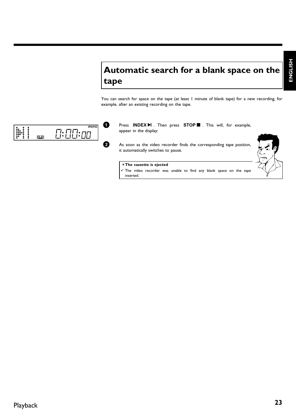 Automatic search for a blank space on the tape | Philips VR670B/58 User Manual | Page 27 / 49