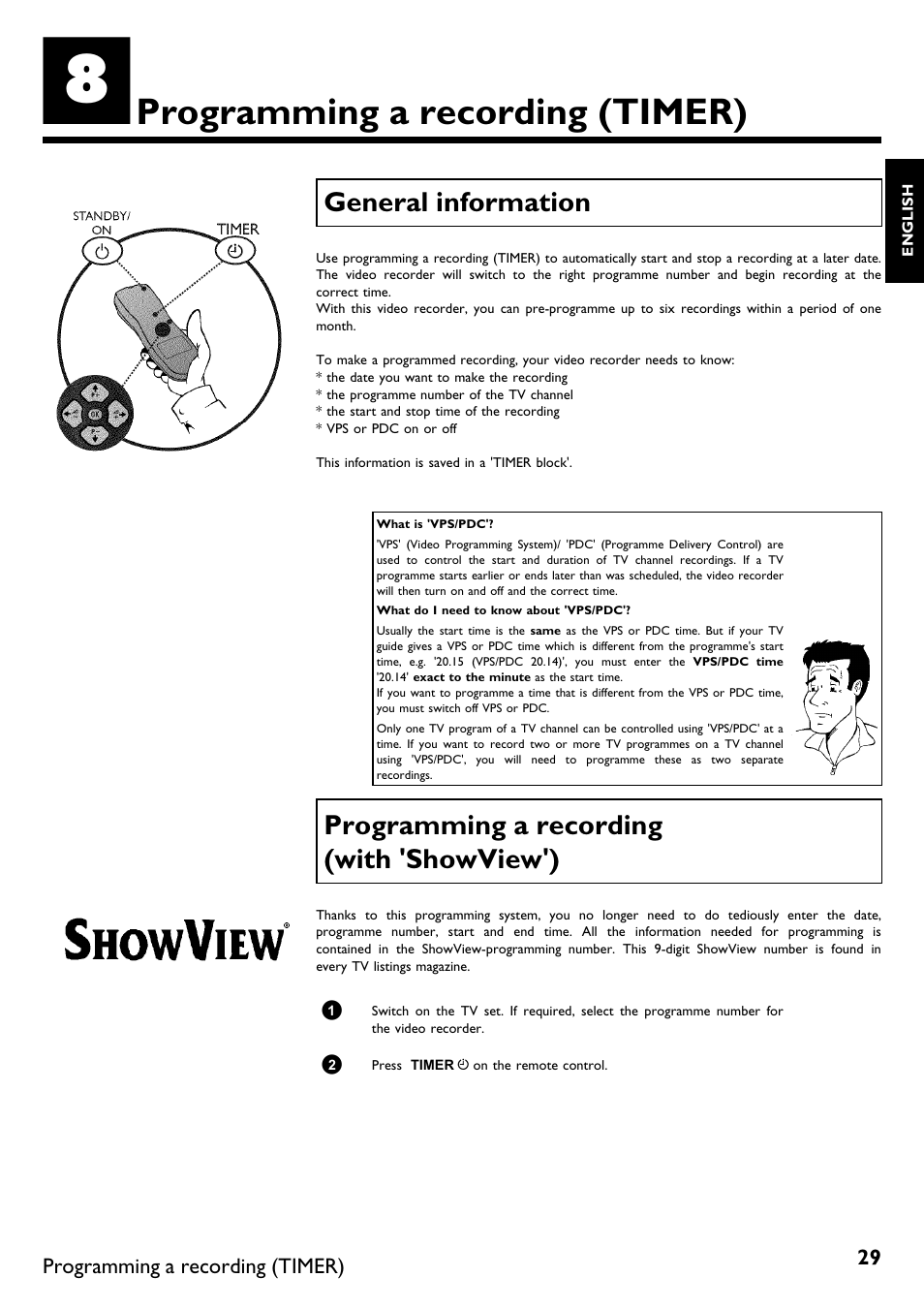 Programming a recording, Timer), General information | Programming a recording (with 'showview'), Programming a recording (timer) | Philips VR670B/58 User Manual | Page 33 / 49