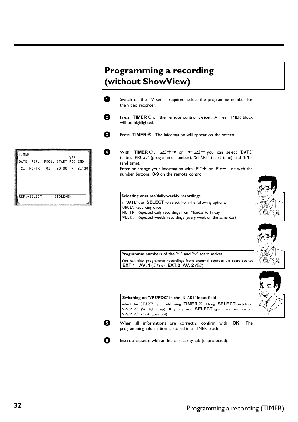 Programming a recording (without showview), Programming a recording (timer) | Philips VR670B/58 User Manual | Page 36 / 49