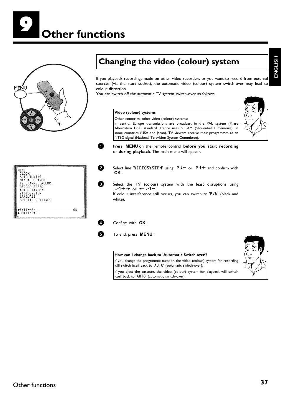 Other functions, Changing the video (colour) system | Philips VR670B/58 User Manual | Page 41 / 49