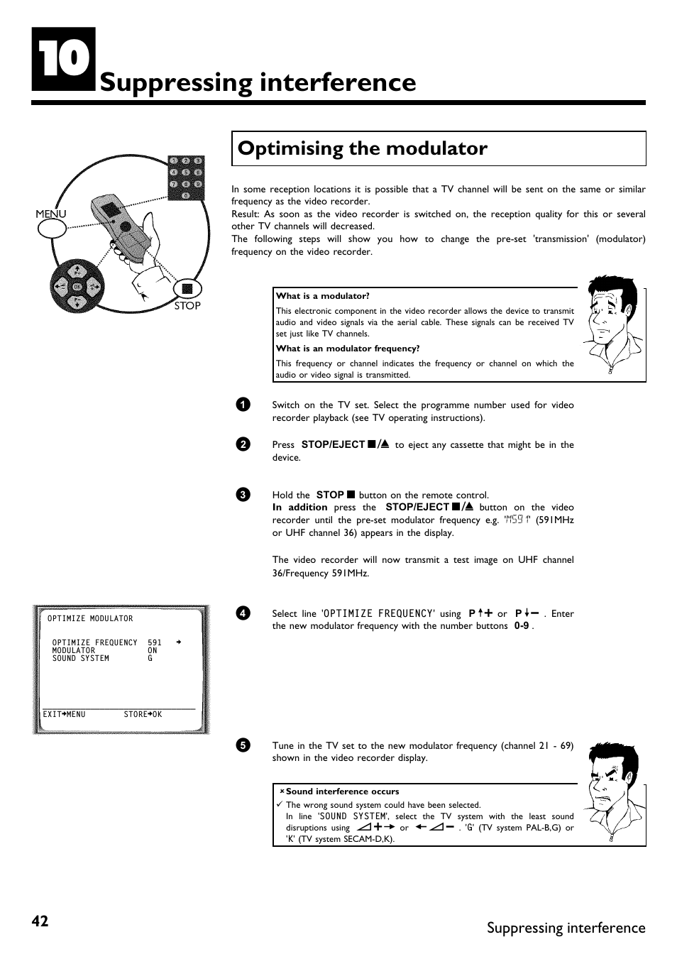 Suppressing interference, Optimising the modulator | Philips VR670B/58 User Manual | Page 46 / 49