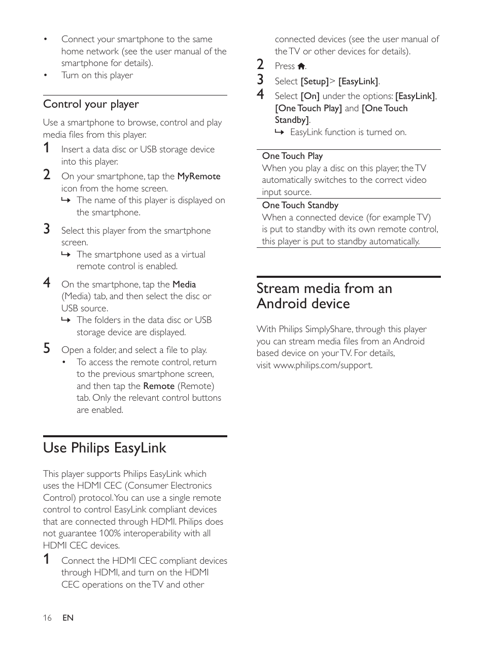 Use philips easylink, Stream media from an android device | Philips BDP3390 User Manual | Page 15 / 25