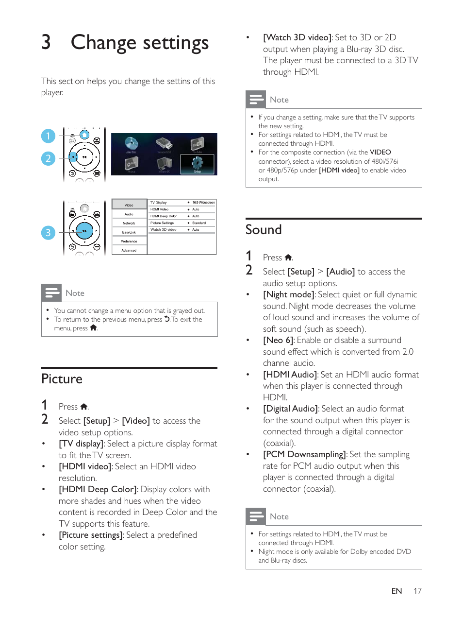 3 change settings | Philips BDP3390 User Manual | Page 16 / 25