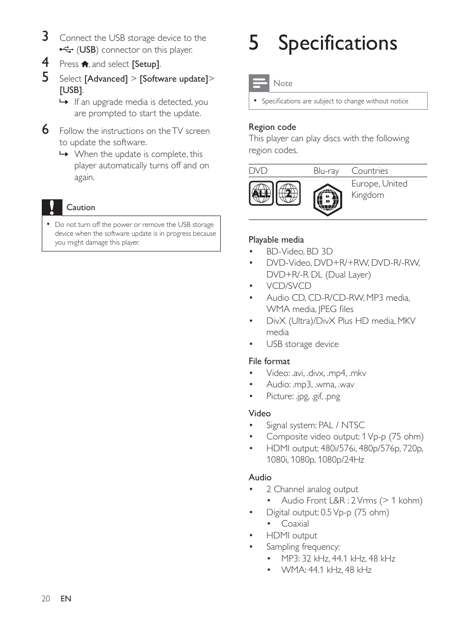 5 specifications | Philips BDP3390 User Manual | Page 19 / 25