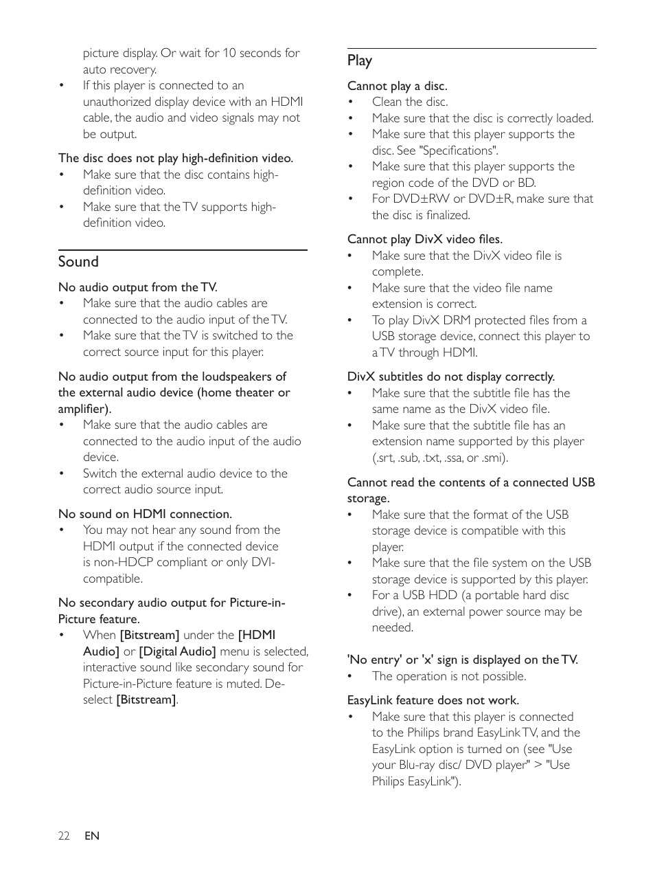 Sound, Play | Philips BDP3390 User Manual | Page 21 / 25