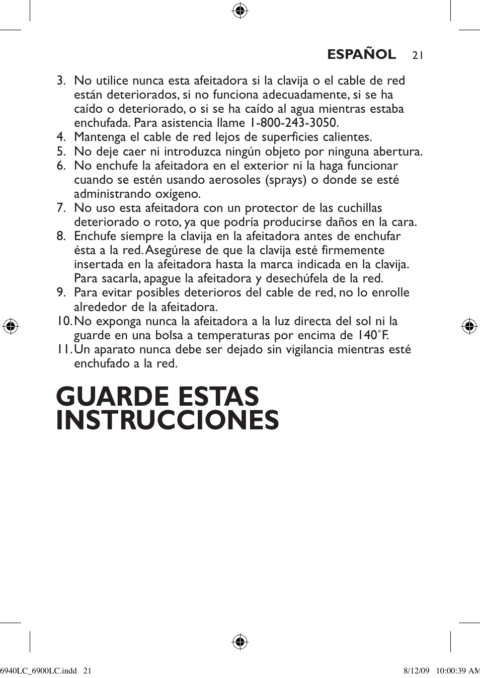 Guarde estas instrucciones | Philips 6900LC User Manual | Page 21 / 36