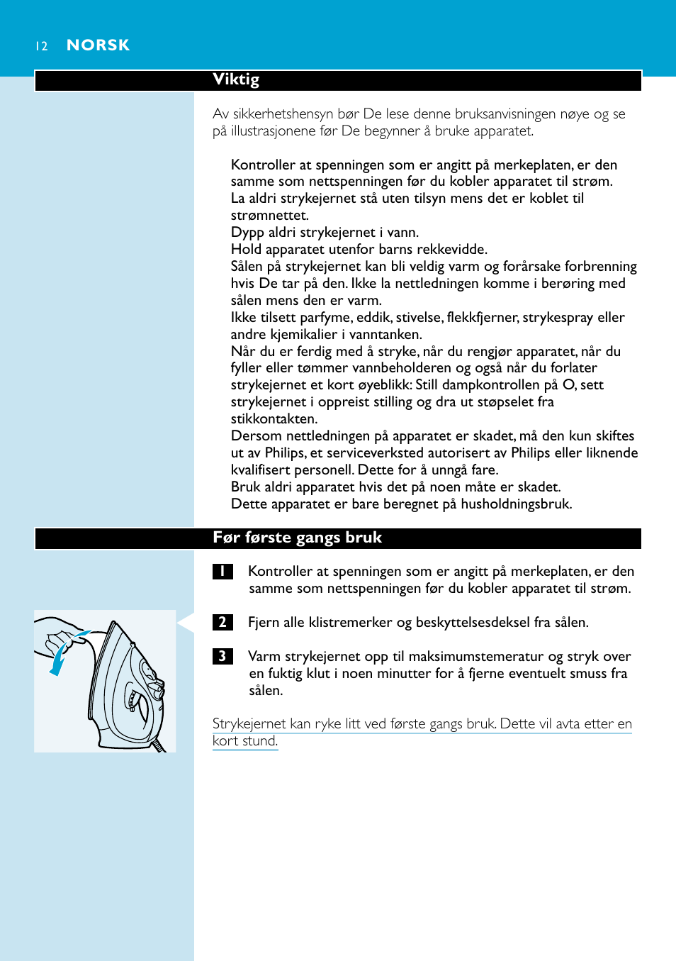 Norsk 12 | Philips GC2220 User Manual | Page 12 / 60