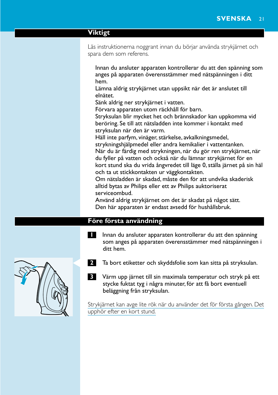 Svenska 21 | Philips GC2220 User Manual | Page 21 / 60