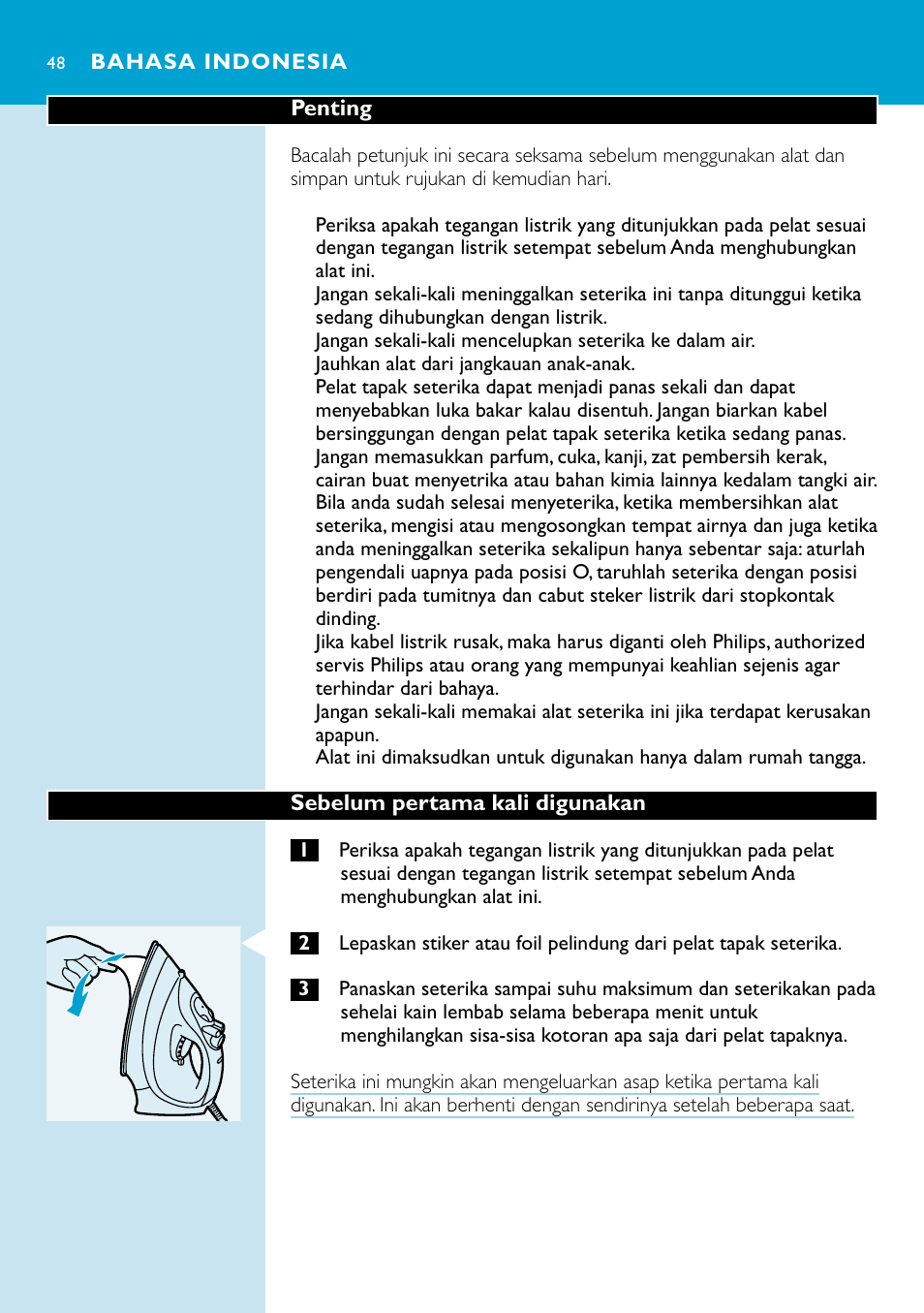 Bahasa indonesia 48 | Philips GC2220 User Manual | Page 48 / 60