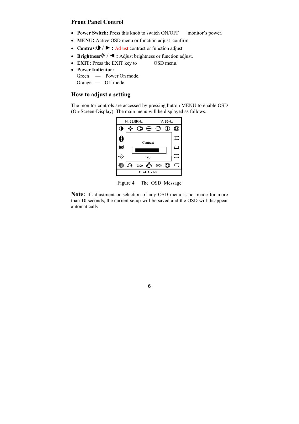 Front panel control, How to adjust a setting | Philips 107E69 User Manual | Page 8 / 46