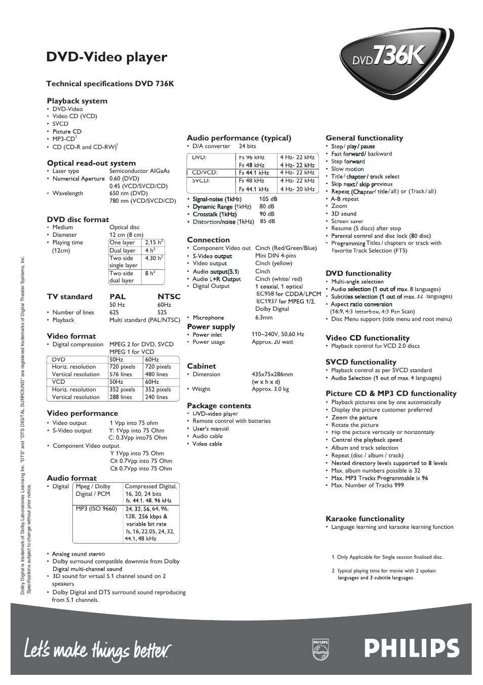Philips, Dvd-video player, Ш ml | Philips DVD736K User Manual | Page 2 / 2