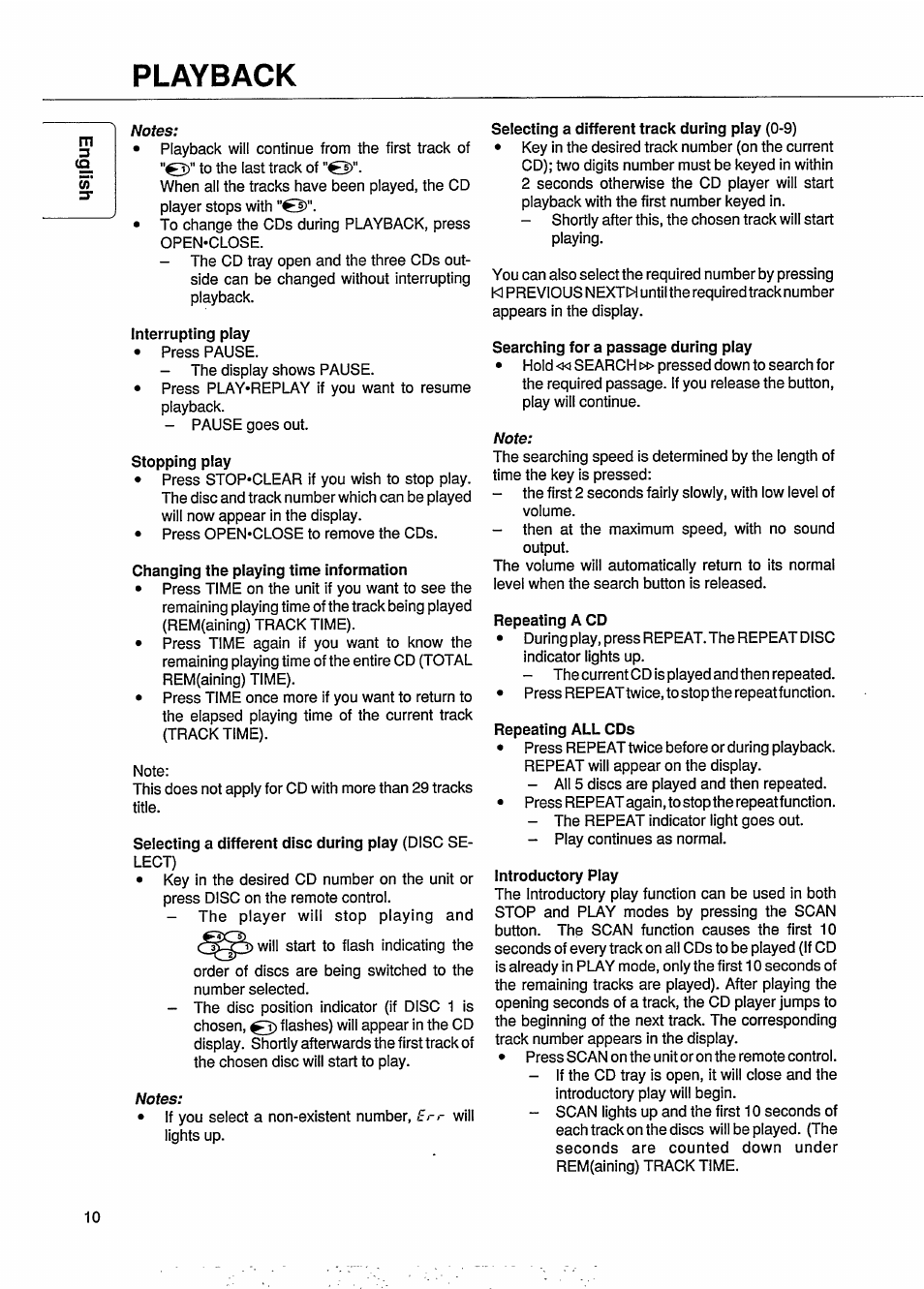 Interrupting play, Stopping play, Changing the playing time information | Playback | Philips CDC 745 User Manual | Page 12 / 20