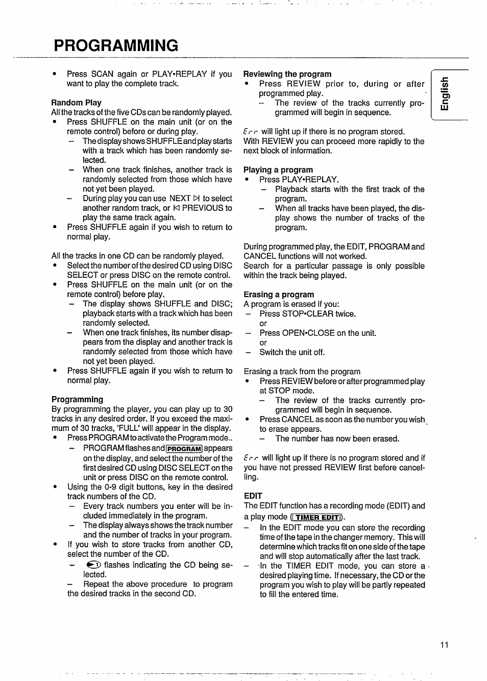 Programming, Random play | Philips CDC 745 User Manual | Page 13 / 20