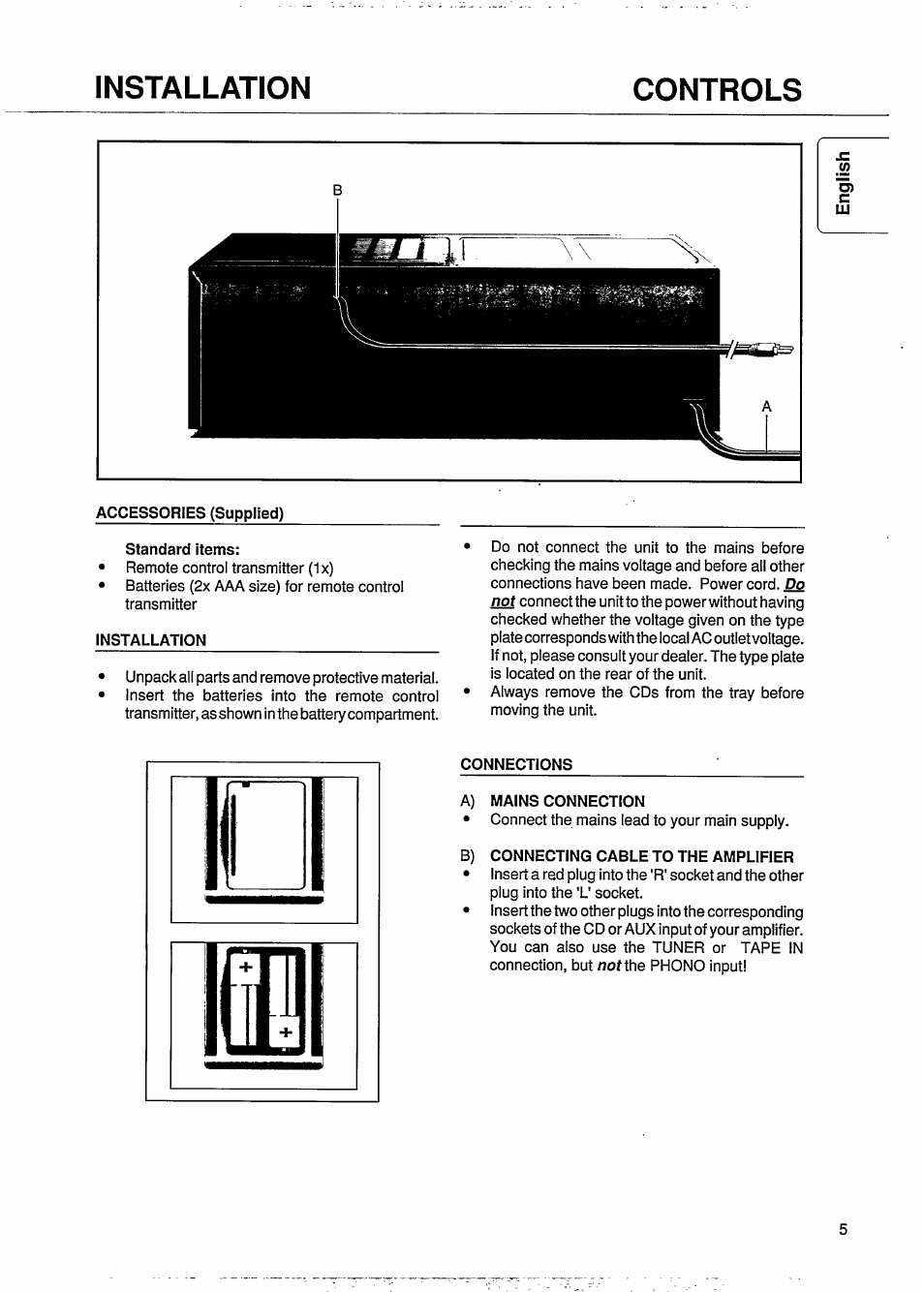 Installation controls | Philips CDC 745 User Manual | Page 7 / 20