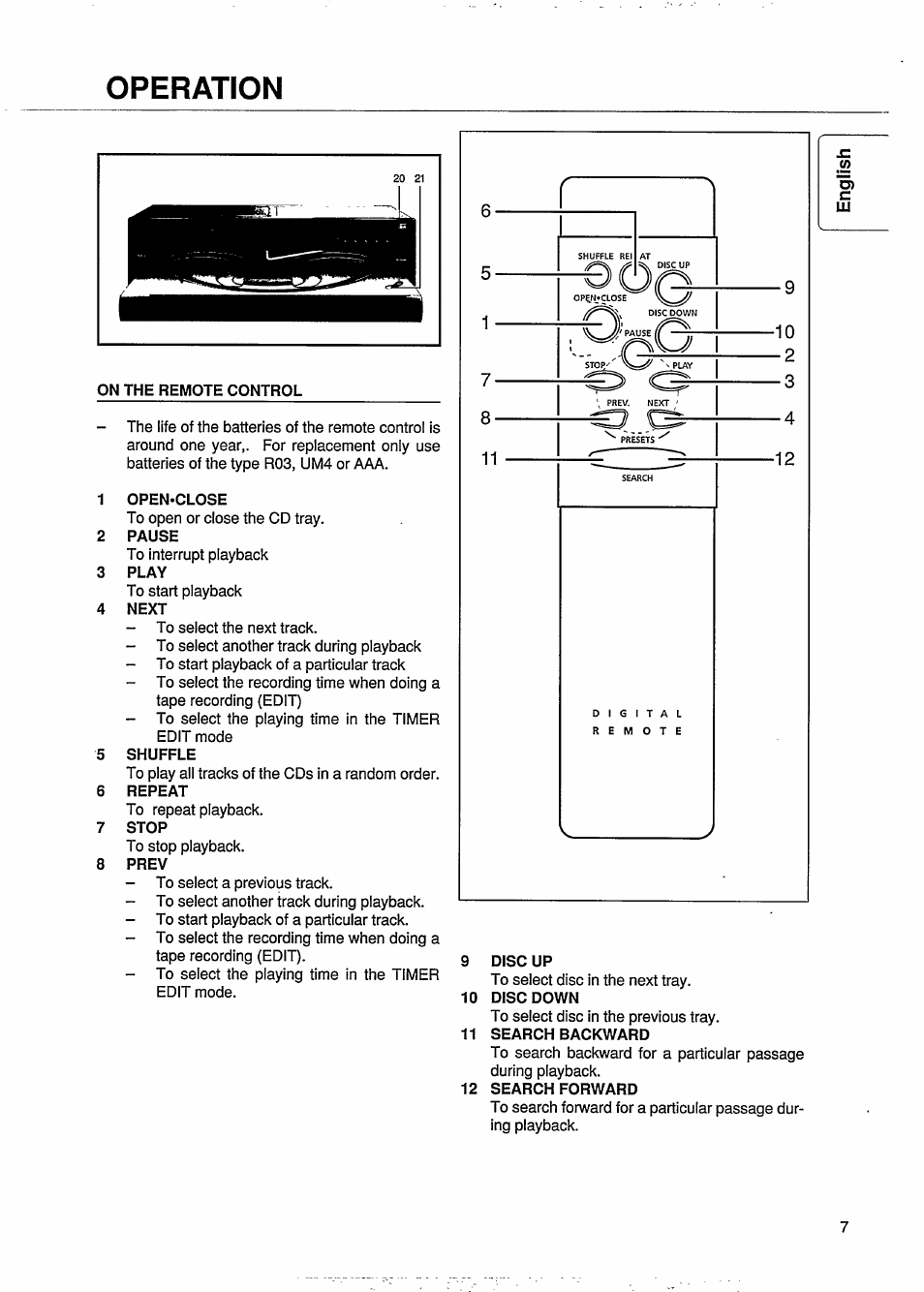 Operation | Philips CDC 745 User Manual | Page 9 / 20