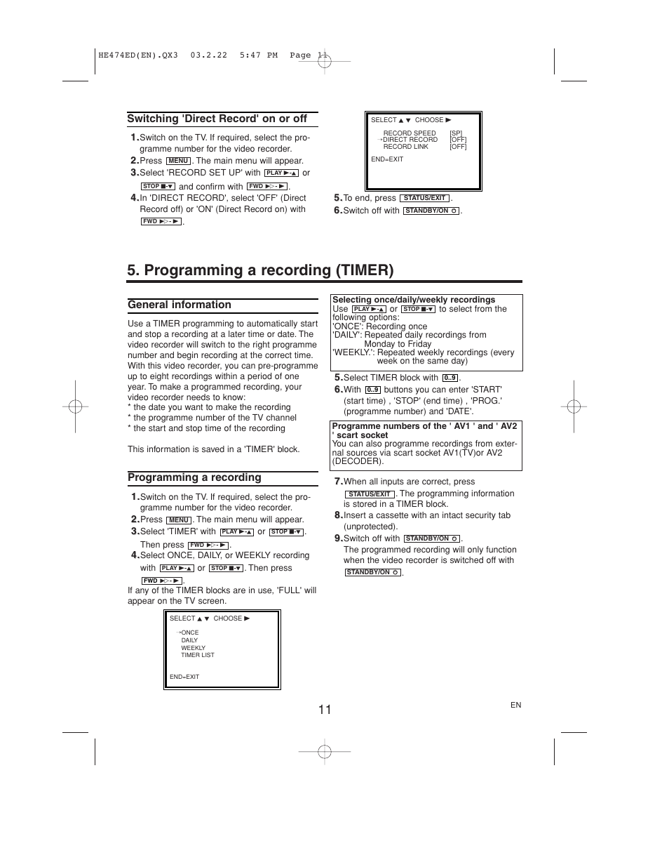 Programming a recording (timer) | Philips VR 540 User Manual | Page 11 / 16