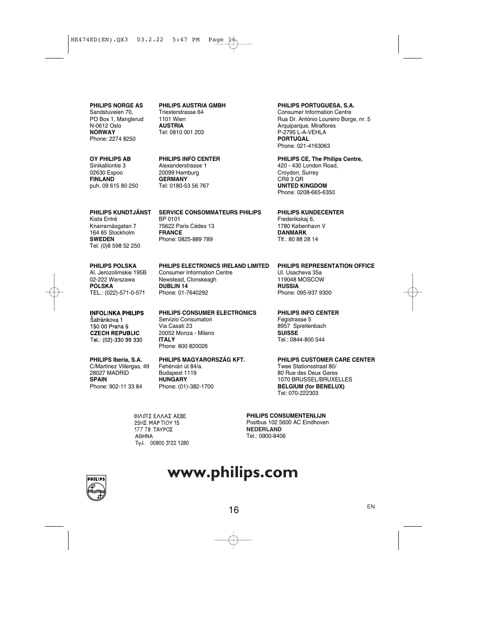 Philips VR 540 User Manual | Page 16 / 16