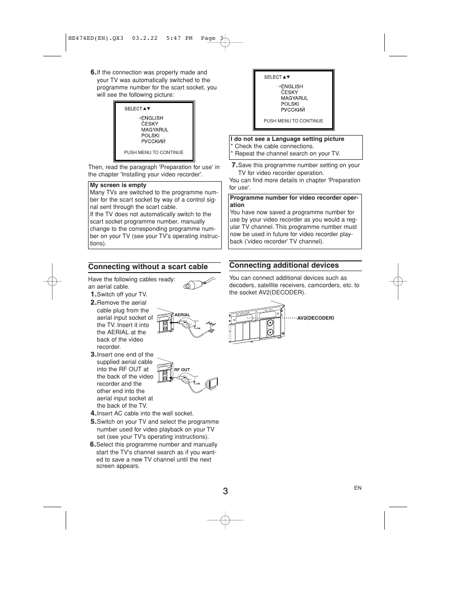 Connecting without a scart cable, Connecting additional devices | Philips VR 540 User Manual | Page 3 / 16