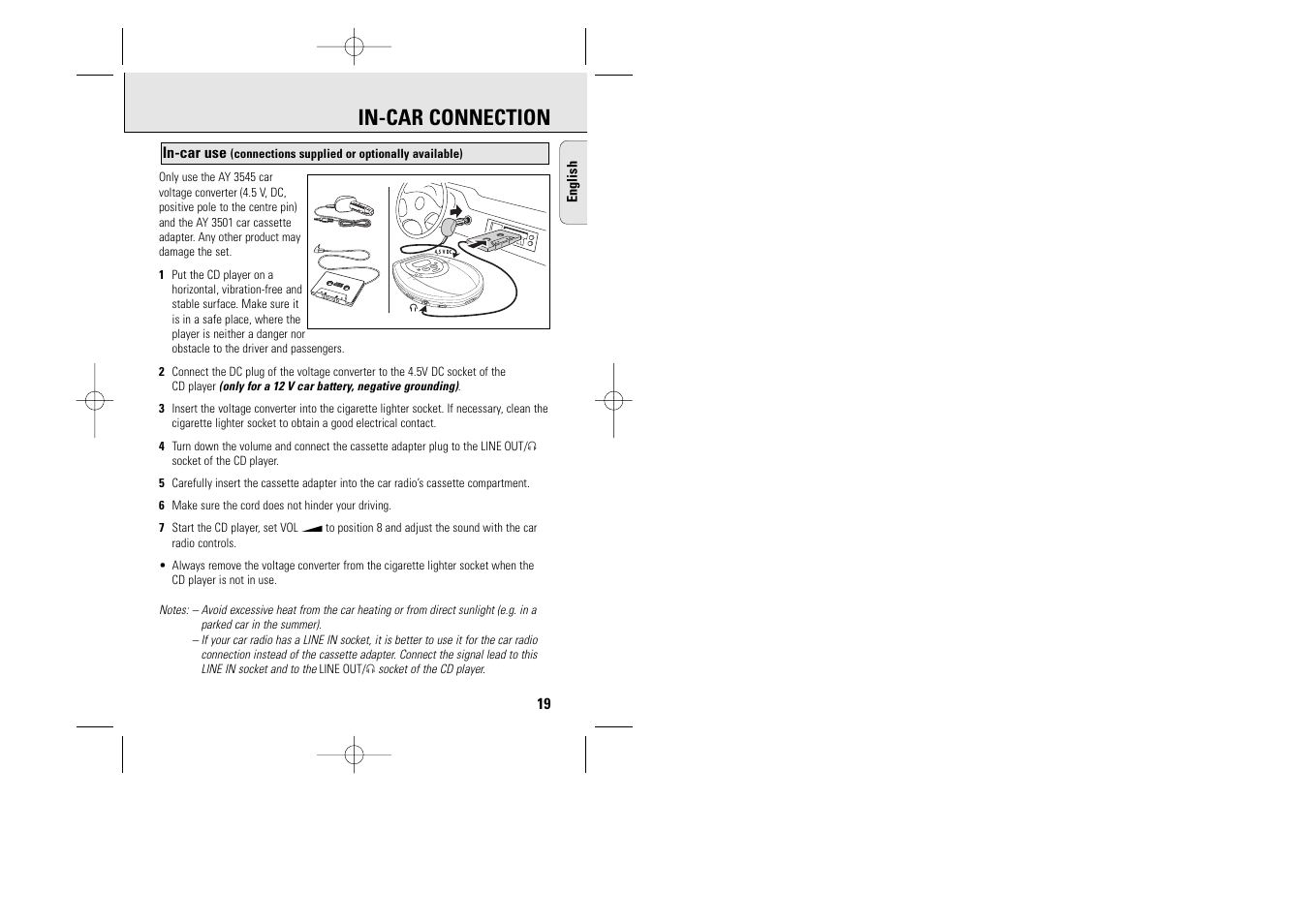 In-car connection | Philips AZ 9235 User Manual | Page 19 / 22