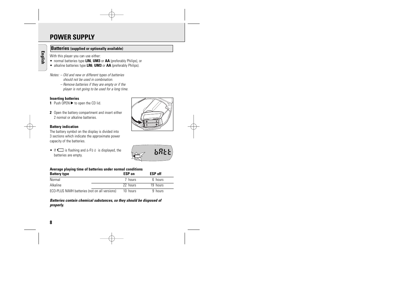 Power supply | Philips AZ 9235 User Manual | Page 8 / 22