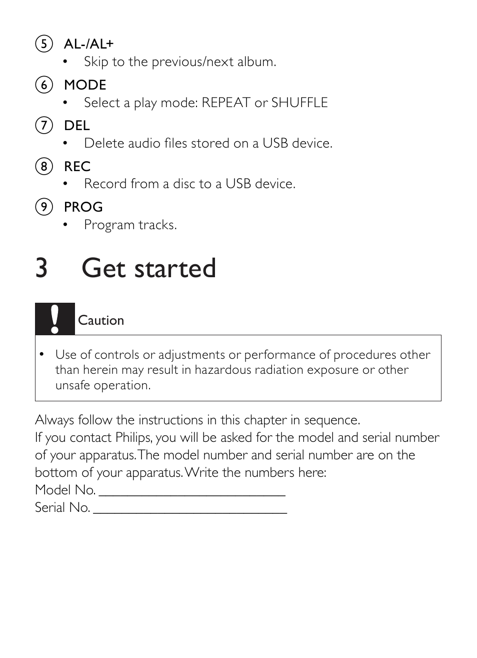 3 get started | Philips AZ1852 User Manual | Page 12 / 29