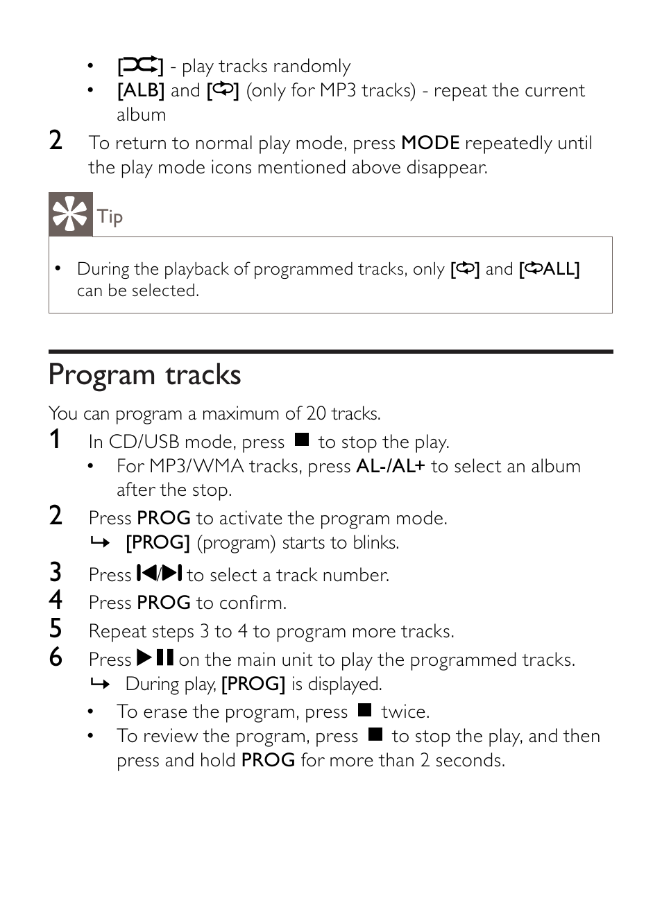 Program tracks | Philips AZ1852 User Manual | Page 19 / 29