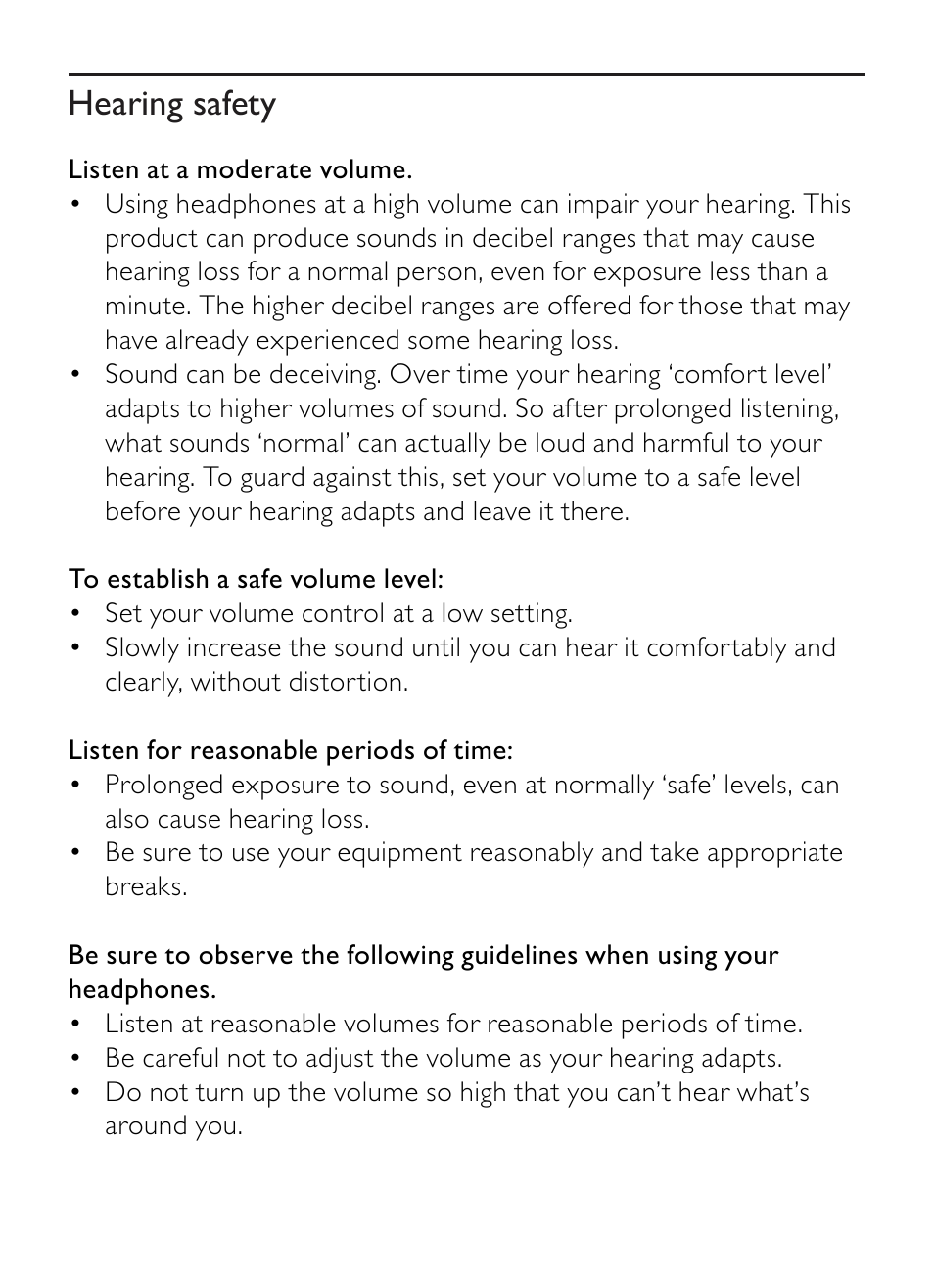 Hearing safety | Philips AZ1852 User Manual | Page 4 / 29