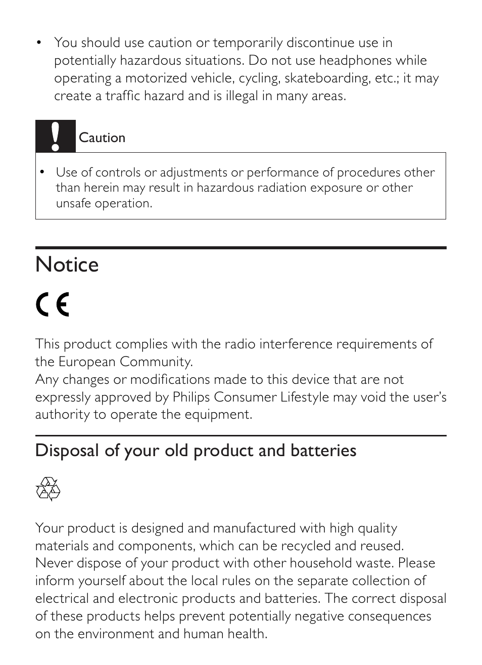 Notice, Disposal of your old product and batteries | Philips AZ1852 User Manual | Page 5 / 29