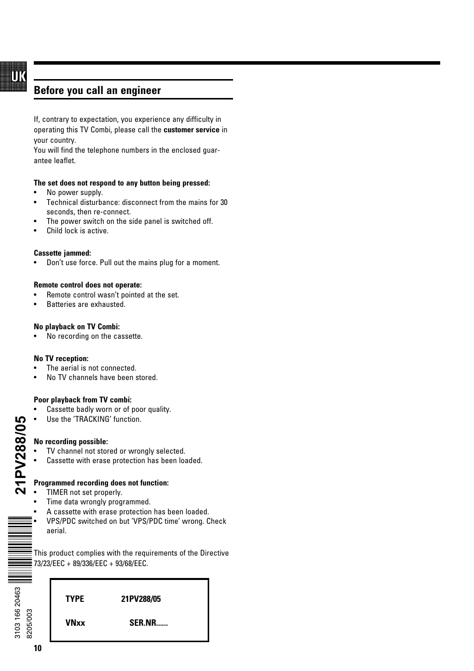 Before you call an engineer | Philips 21PV288/05 User Manual | Page 12 / 12